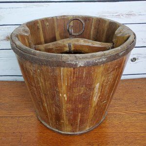 Wood Cistern Well Bucket Vtg Primitive Metal Ring